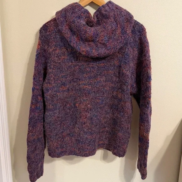 Vintage Chand Elle Fuzzy Hooded Cardigan Purple Rust Marled Wool Blend M - Picture 6 of 10